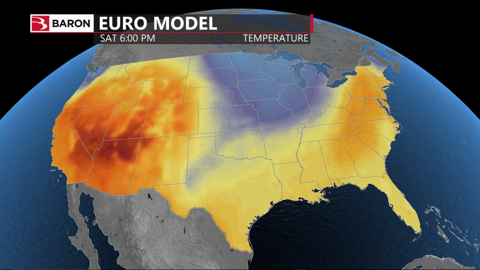 Sceenopname van de temperaturen van het Euro-model