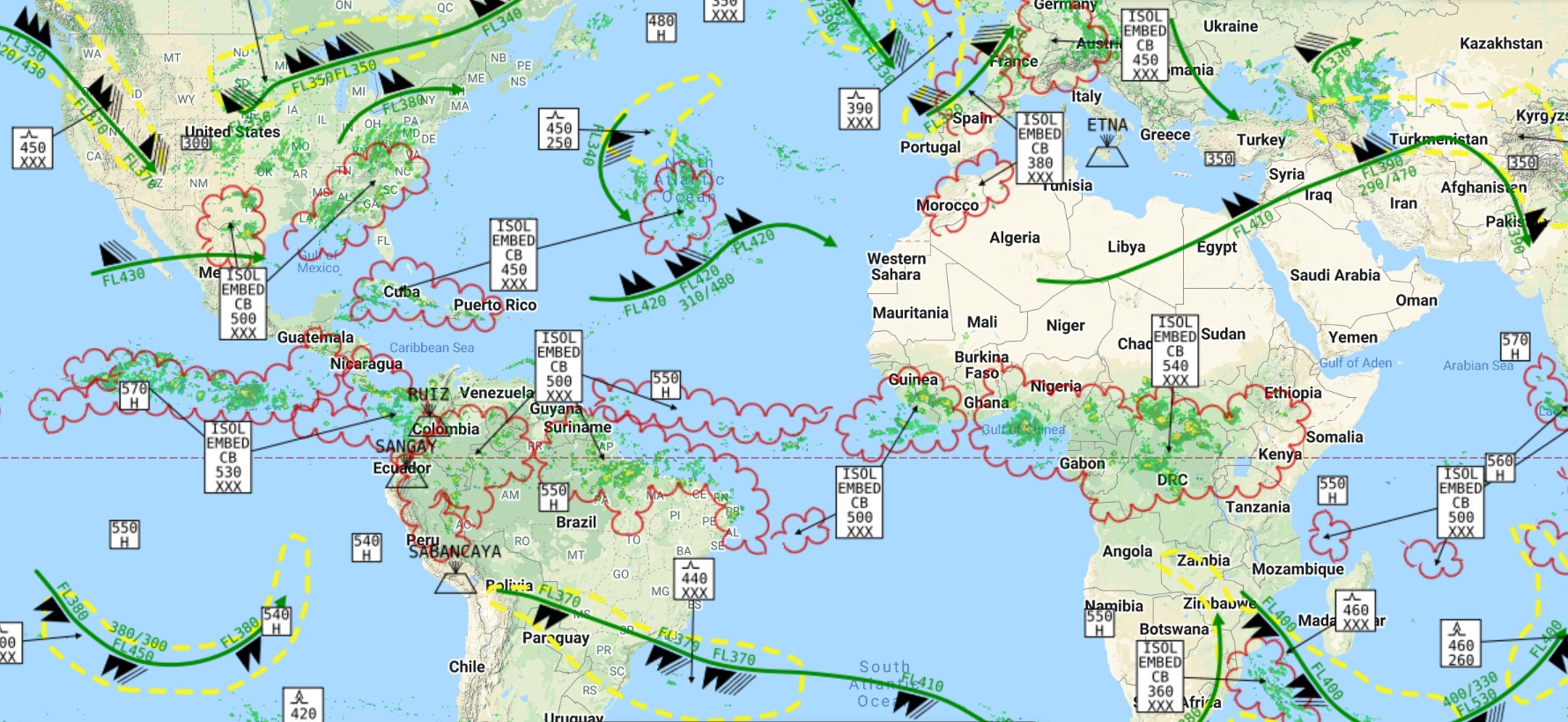 Beeld van wereldwijde radargevaargevaren met FlightRadar24