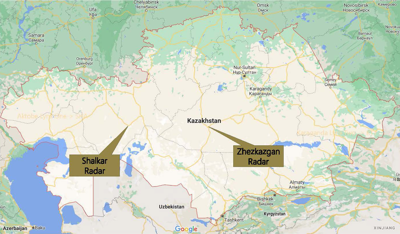 locaties van de twee Baron C-band radars in Kazachstan